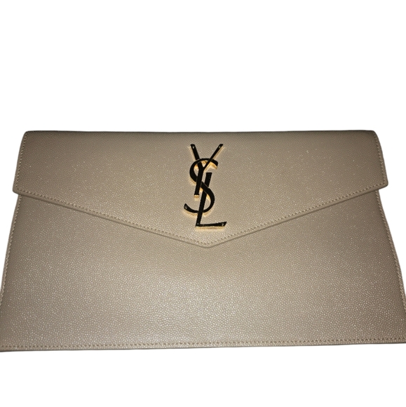 Like New!!! YSL Saint Laurent Uptown Pouch Grain De Poudre Clutch Dark Beige - Picture 13 of 16